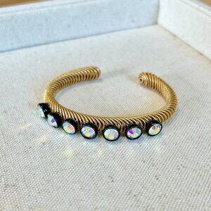 J.Crew Gold Cuff Bracelet with Rainbow Swarovski Studs and Black Enamel MSRP $59